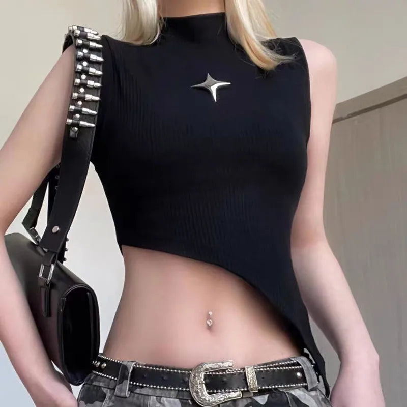 Lunaria's Crop Knit Top Sleeveless Asymmetrical