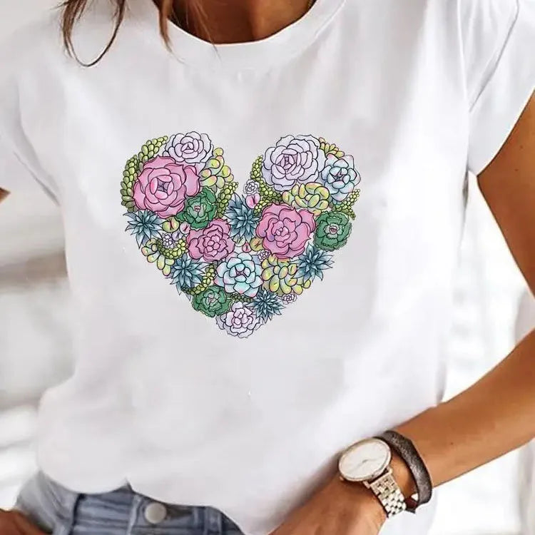 Lunaria's Love Heart Summer T Shirt O Neck