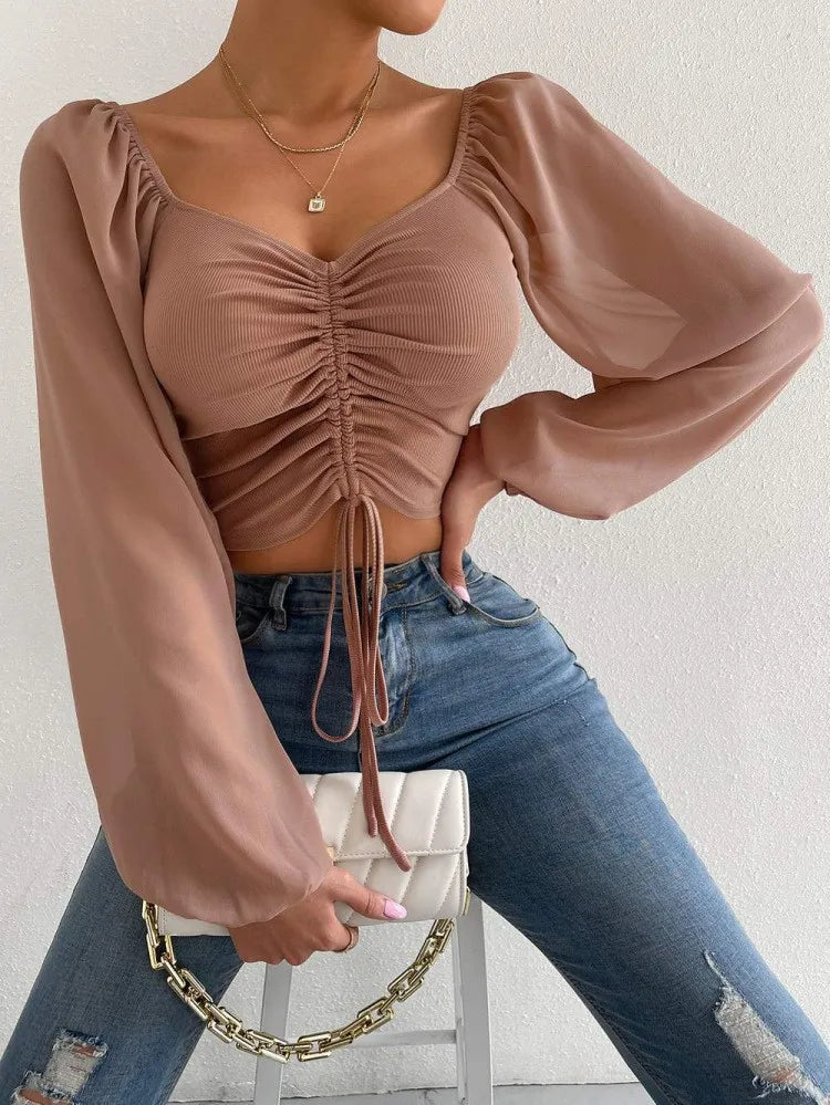 Lunaria's Front Sheer Sleeve Crop T-Shirt