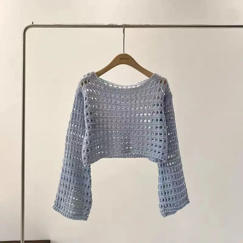Lunaria's Crochet Top Long Sleeve Crop Pullover
