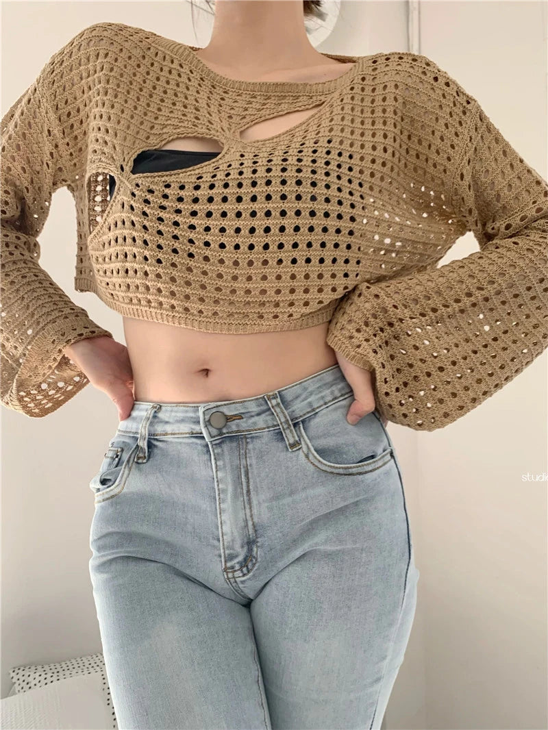 Lunaria's Long Sleeve Crochet Knit Top
