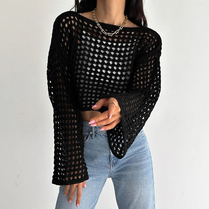 Lunaria's Long Sleeve Crochet Knit Top