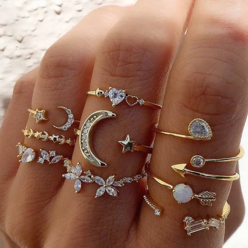 🌙 Lunaria SerpentMoon Ring Set 🌙