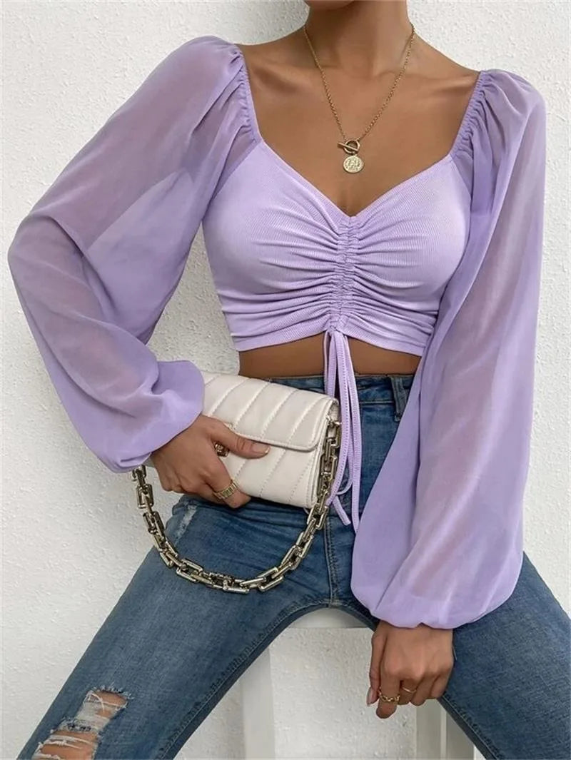 Lunaria's Front Sheer Sleeve Crop T-Shirt