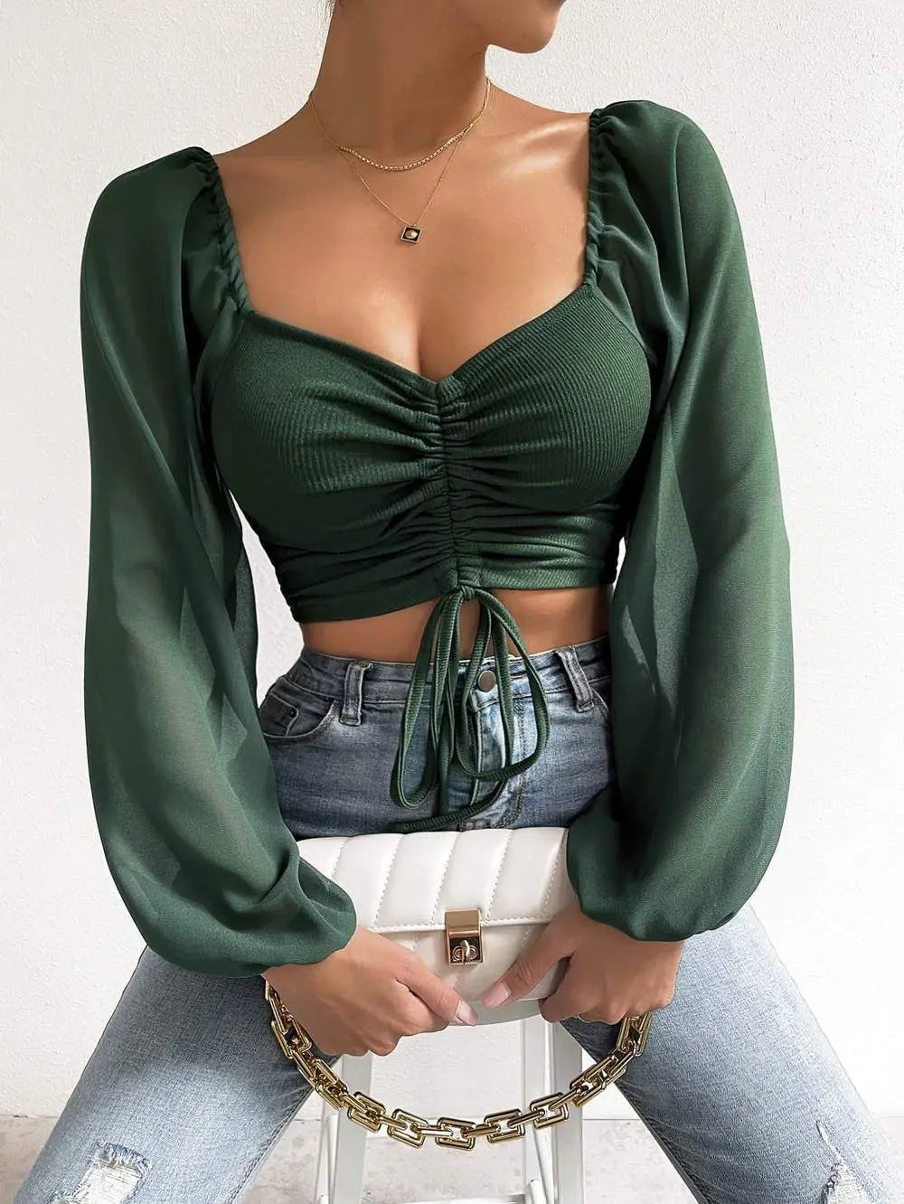 Lunaria's Front Sheer Sleeve Crop T-Shirt
