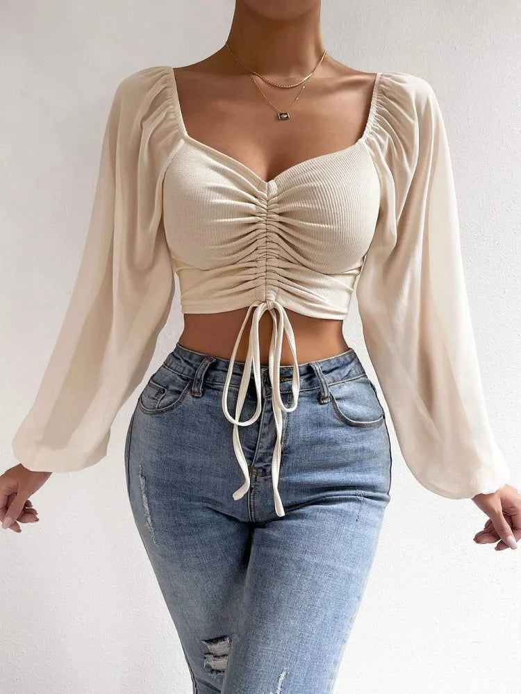 Lunaria's Front Sheer Sleeve Crop T-Shirt