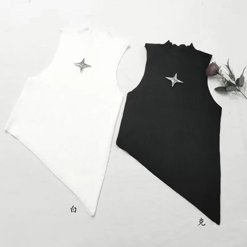 Lunaria's Crop Knit Top Sleeveless Asymmetrical