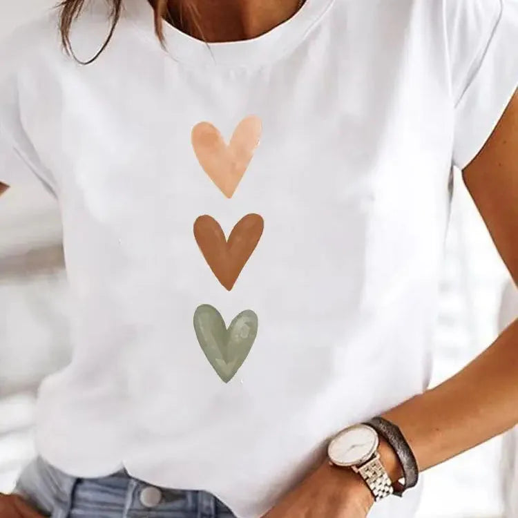 Lunaria's Love Heart Summer T Shirt O Neck