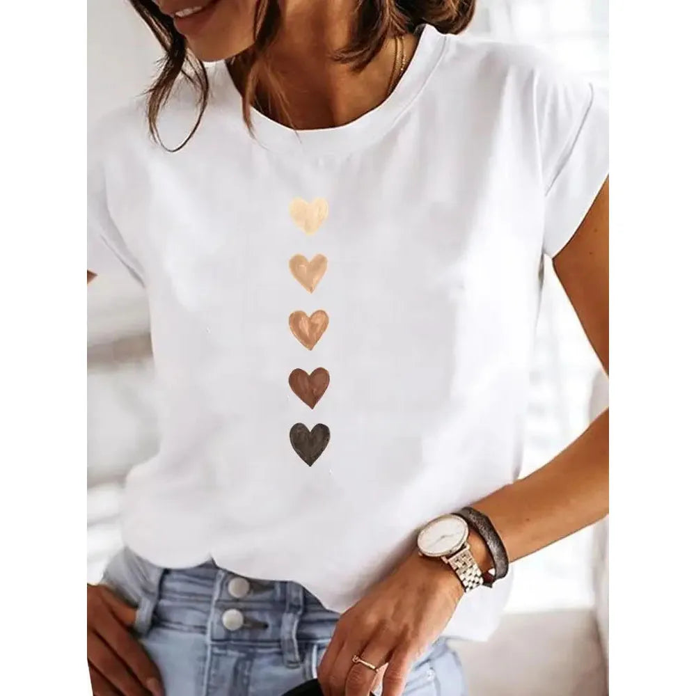 Lunaria's Love Heart Summer T Shirt O Neck