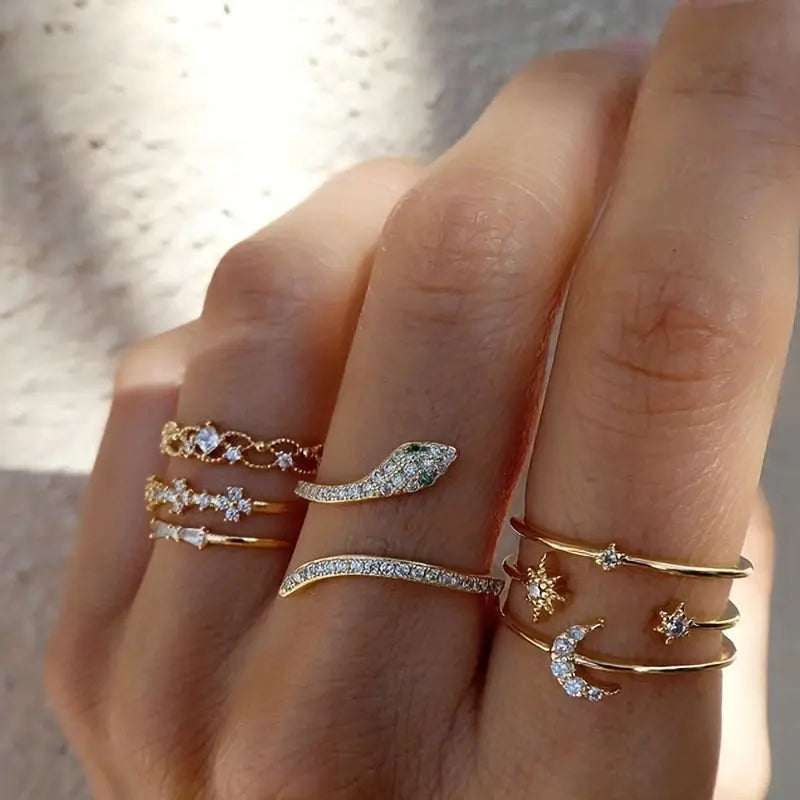🌙 Lunaria SerpentMoon Ring Set 🌙