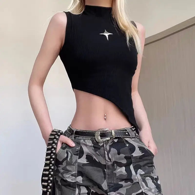 Lunaria's Crop Knit Top Sleeveless Asymmetrical