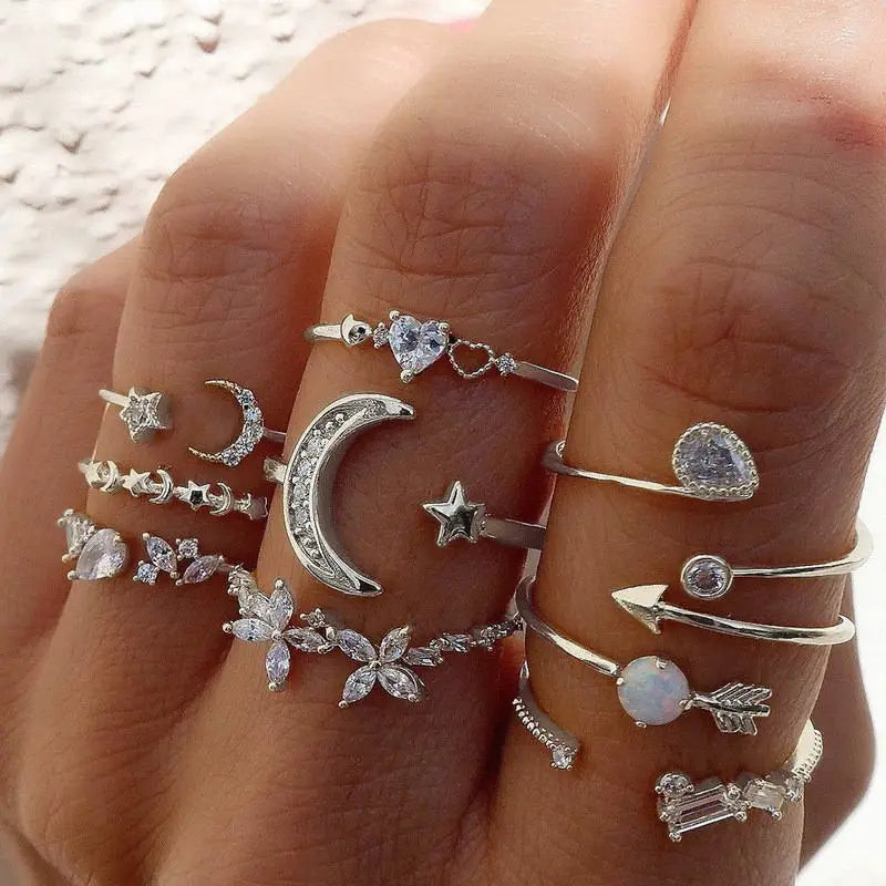 🌙 Lunaria SerpentMoon Ring Set 🌙